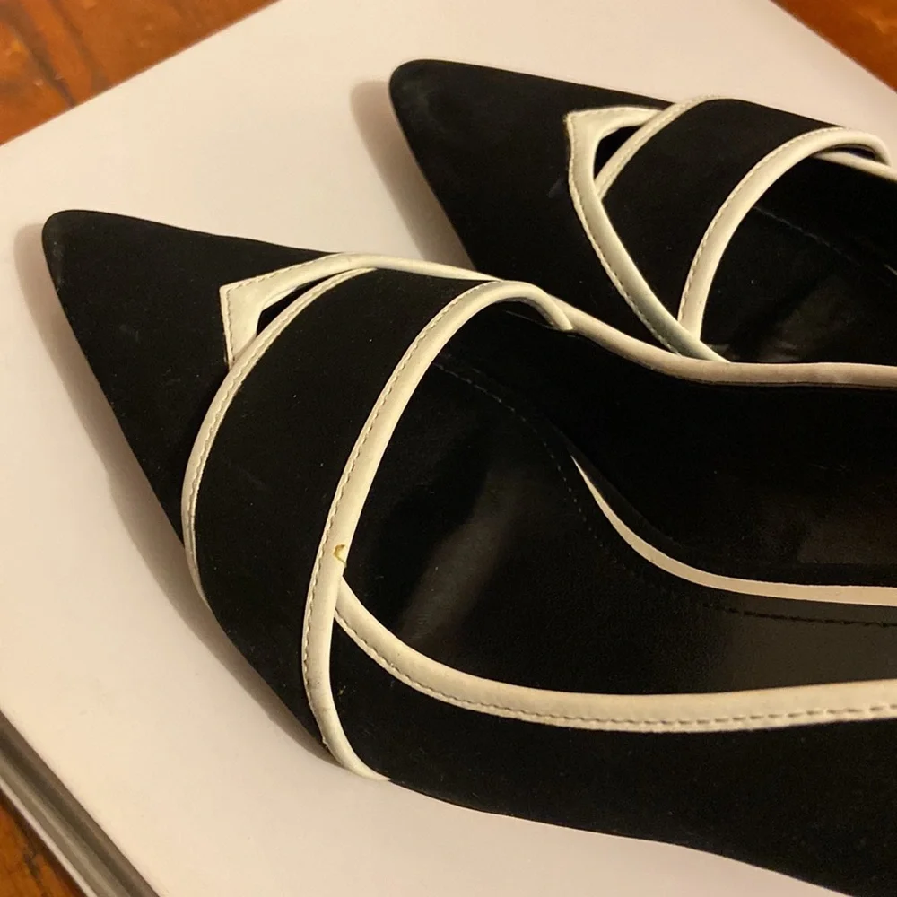 WHBM Classy Black White Hayden suede Heels 7.5 - Picture 8 of 12